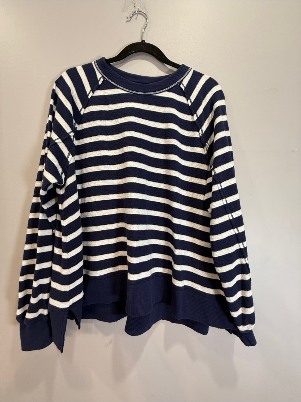aerie Navy and White Striped Crewneck Sweater
